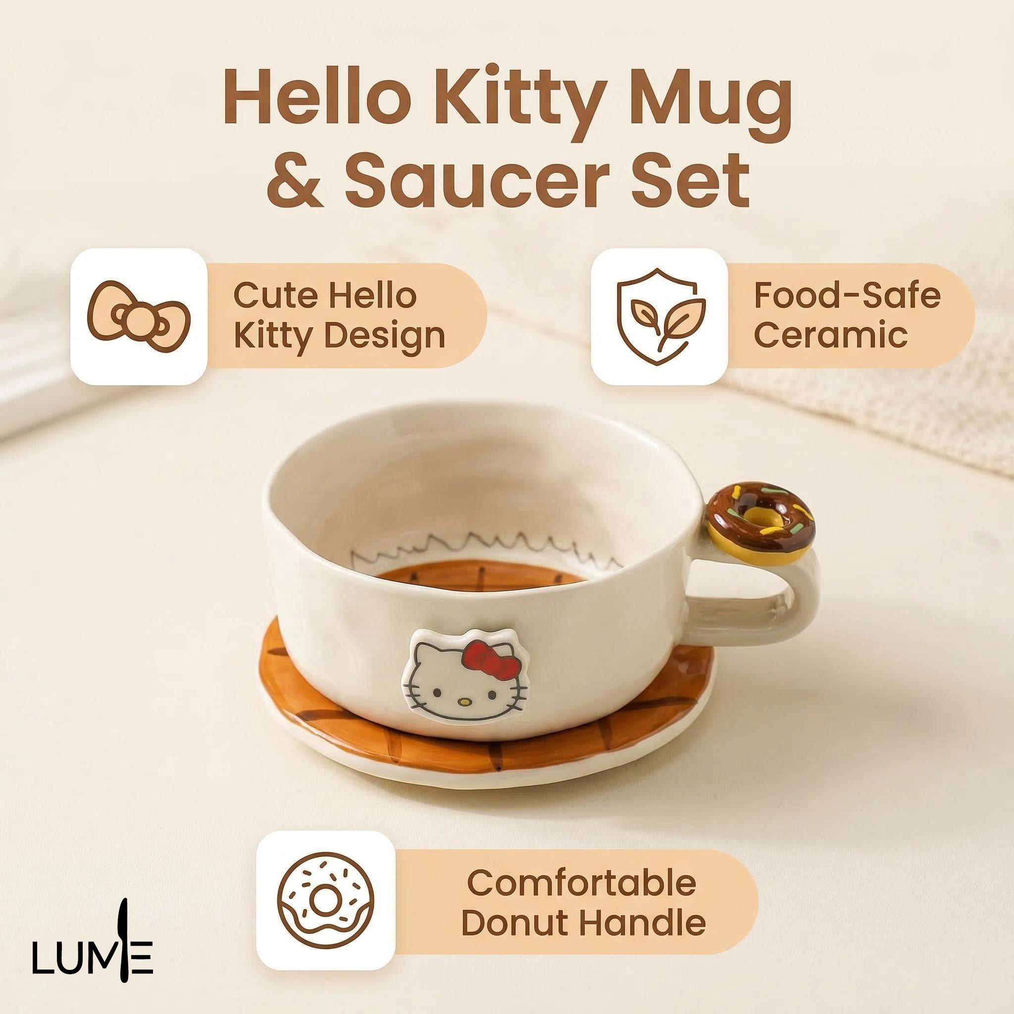 KT coffee cups and saucers